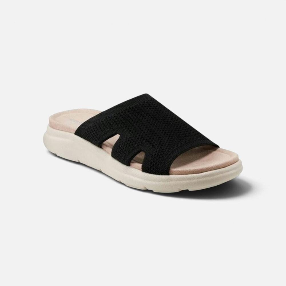 Easy Spirit Women 8.5 W Black Knit Slip On Cushioned Flexible Sandals